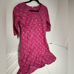 Pink Floral Henley Cotton Dress 3/4 length sleeve lightweight girls sz XXL